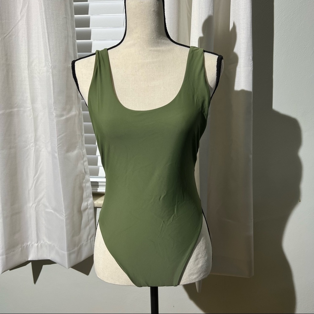 Aerie Swim Backless Olive One Piece Swimsuit
